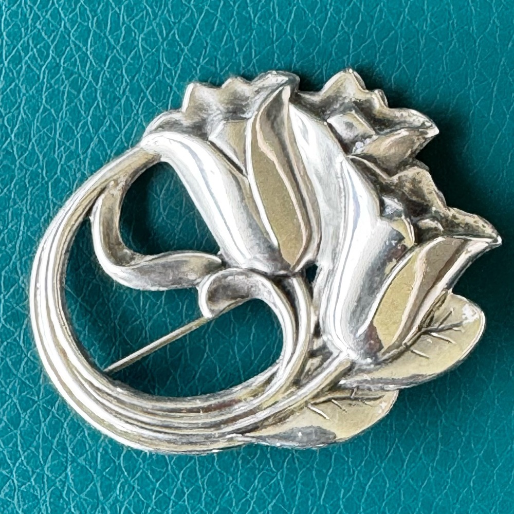VTG Art Nouveau Style Marked Sterling Silver Tulip Brooch Pin Great Condition!